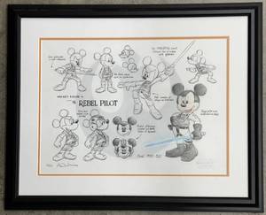 lot 2 image: Framed Matt Dewater Mickey Mouse Rebel Pilot Signed Star Wars Art Print-Cert of Authenticity