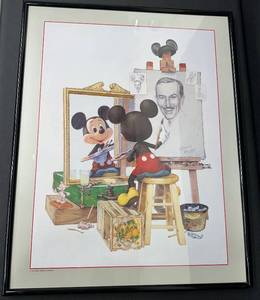 lot 24 image: Framed Disney Artwork Featuring Mickey Mouse and Walt Disney