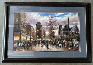 lot 27 image: Framed Robert Lebron (1996) Signed Paris Street Scene Print
