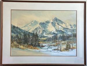 lot 28 image: Framed Mountain Landscape Print by Sharon Hults