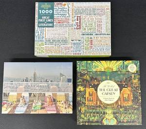 lot 43 image: Set of 3 - 1000-Piece Jigsaw Puzzles Literature, Dogs in NYC, Great Gatsby