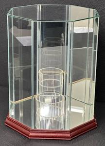 lot 66 image: Prized Football Octagonal Glass Mirrored Display Case with Wood Base and Removable Riser