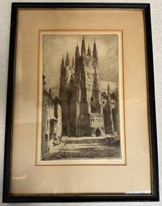 lot 67 image: Framed Etching of Canterbury Cathedral by A. Rudgey