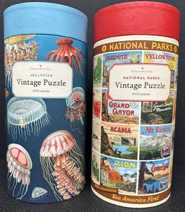 lot 68 image: Set of 2 Cavallini & Co. 1000 Piece Vintage Puzzles - Jellyfish and National Parks