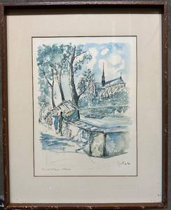 lot 102 image: Framed Watercolor Print Paris Notre-Dame dAbside Signed Guillet