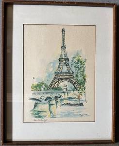 lot 109 image: Framed Watercolor Print of Paris, Eiffel Tower by Puillery