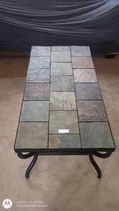 lot 3 image: Slate Tile Coffee Table and Matching Side Table Set with Metal Base
