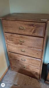 lot 13 image: Wooden 4-Drawer Bedroom Chest with Brass Pulls
