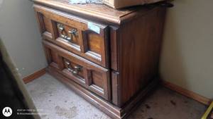 lot 14 image: Wooden Nightstand with Two Drawers and Brass Handles