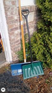 lot 41 image: Pair of Snow Shovels with Metal and Plastic Blades