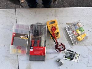 lot 60 image: Collection of Electrical Testers, Wire Strippers, and Connector Kits