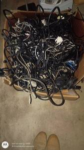 lot 113 image: Large Box of Mixed Power Cords and Extension Cables