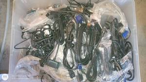lot 120 image: Large Bin of Mixed Computer Cables and Power Cords