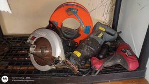 lot 183 image: Group of Power Tools with Extension Cord and Speakers