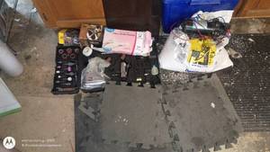 lot 189 image: Garage Lot with Air Tool Kit, Brake Pads, Vinyl Gloves, Foam Mats, and 12V Pump