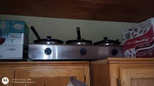 lot 213 image: Triple Buffet Server with Lids and Serving Utensils