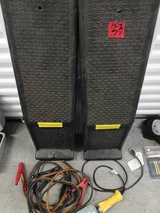 lot 1033 image: Pair of Heavy-Duty Plastic Vehicle Ramps with Jumper Cables and Utility Light