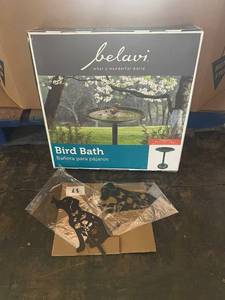 lot 147 image: Belavi Bird Bath with Decorative Dog and Flower Stakes