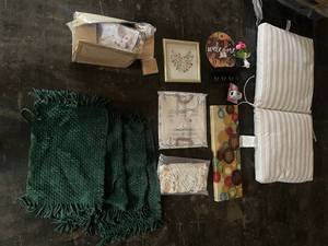 lot 152 image: Home Decor and Accessories Assortment Including Art, Pillows, Rugs, and Decor Items