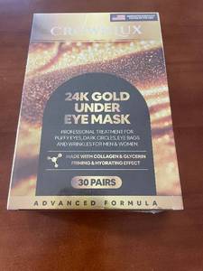 lot 240 image: Box of 30 Pairs Crownlux 24K Gold Under Eye Mask