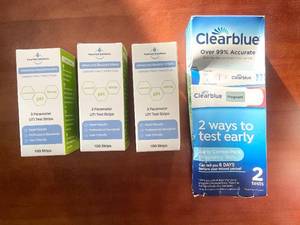 lot 291 image: Collection of 3 PureTest UTI Test Strips and Clearblue Pregnancy Tests