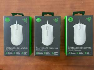 lot 386 image: Lot of 3 Razer DeathAdder Essential White Edition Wired Gaming Mice