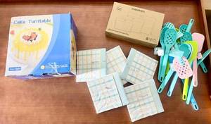 lot 408 image: Baking and Kitchen Tool Set with Cake Turntable, Silicone Utensils, Food Bags, and Napkins