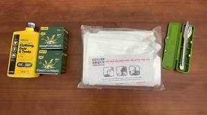 lot 419 image: Camping Kit with Insect Repellent, Bait Liquid, Ice Packs, and Portable Cutlery Set