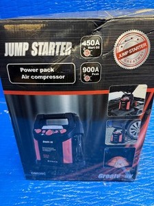 lot 14 image: GreatWay Jump Starter with Air Compressor and LED Light, 12 Volts, 900 Peak Amps, Model# GM038C