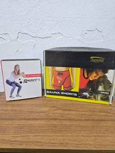 lot 19 image: Sauna shorts and band for exercise.