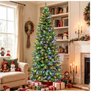 lot 72 image: Hykolity 7.5 Foot Prelit Pencil Slim Christmas Tree