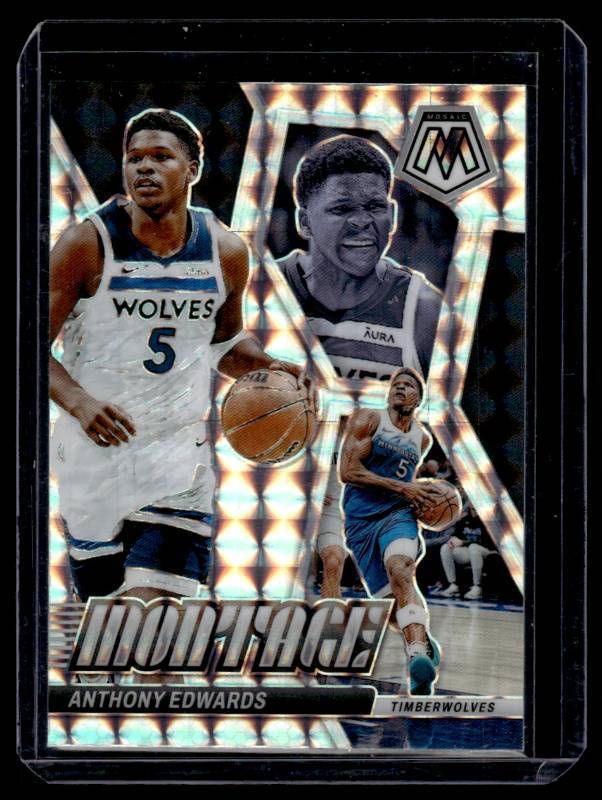 lot 180 image: Anthony Edwards   2024 Mosaic Prizm Montage #19 Minnesota Timberwolves Basketball Card