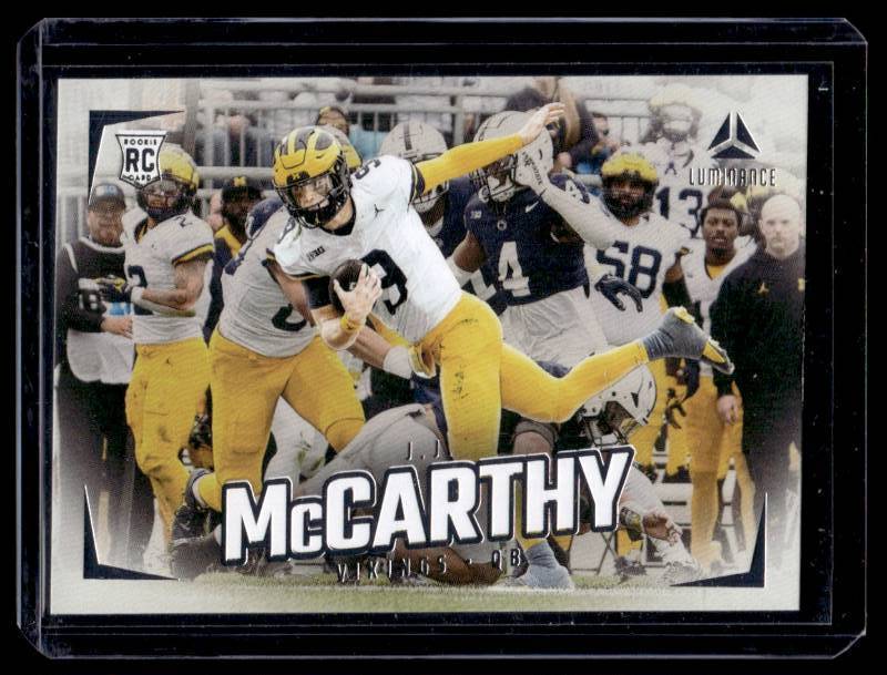 lot 184 image: J.J. McCarthy RC  2024 Panini Luminance #187 Minnesota Vikings Football Card