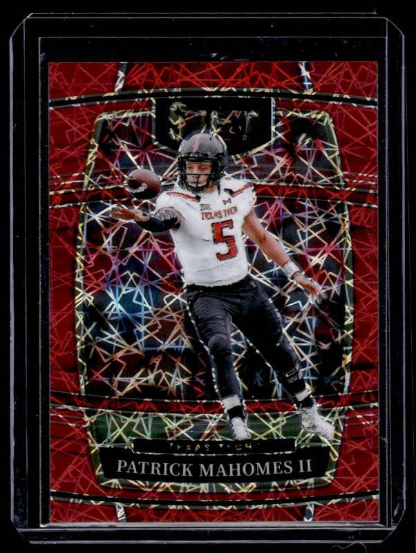lot 191 image: Patrick Mahomes II   2022 Panini Select Draft Picks Red Lazer Prizm #26 Texas Tech Red Raiders Football Card