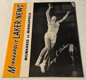 lot 56 image: Minneapolis Lakers News vs. Milwaukee Game Program with George Mikan Vintage Basketball