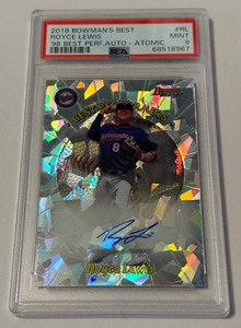 lot 16 image: Royce Lewis Auto 25  PSA 9 Mint 2018 Bowmans Best Atomic Refractor #RL Numbered 325 Minnesota Twins Baseball Card