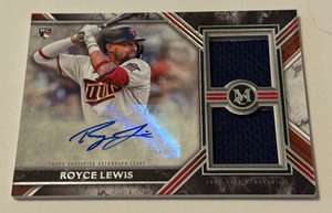 lot 17 image: Royce Lewis RPA 149 Auto Dual Relic 2022 Topps Museum Collections Signature Swatches #SWDRA-RL Numbered 104149 Minnesota Twins Baseball Card