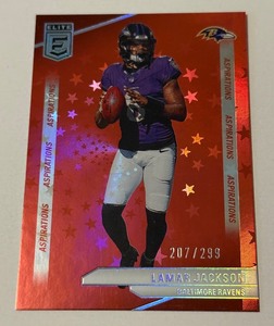 lot 88 image: LaMar Jackson 299 2024 Donruss Elite Red Aspirations #75 Numbered 207299 Football Card