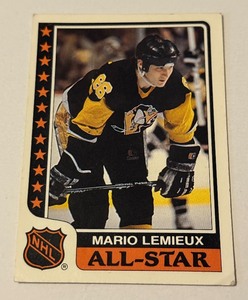 lot 93 image: Mario Lemieux 1986 Topps All-Star Sticker Hockey Card
