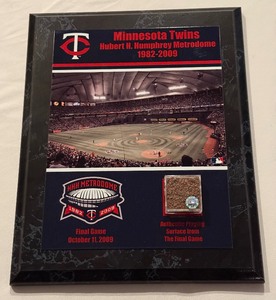 lot 24 image: Minnesots Twins HHH Metrodome Authentic Playing Surface From The Final Game October 11, 2009 With MLB COA Baseball