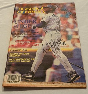lot 113 image: Ken Griffey Jr. Novelty Signed Baseball America Magazine (not believed to be authentic)