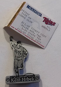lot 120 image: Ken Hrbek Weekend Target SGA Embelem With Ticket Stub Minnesota Twins Baseball