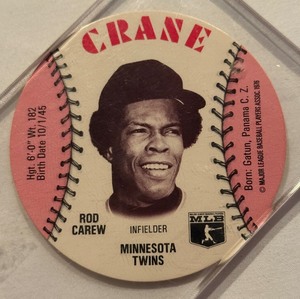 lot 126 image: Rod Carew Vintage Crane Potato Chips Vintage Minnesota Twins Baseball Card