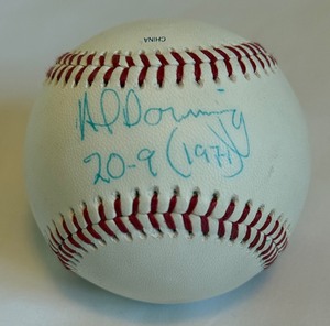 lot 31 image: Al Downing Signed Rawlings Official Florida State League Murphy Baseball Inscribed 20-9 (1971)
