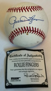 lot 45 image: Rollie Fingers Signed Rawlings OLB Baseball With COA