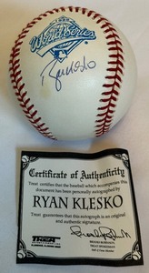 lot 46 image: Ryan Klesko Signed 1995 World Series Rawlinfs Official Baseball With COA