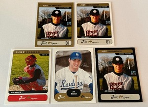 lot 43A image: Joe Mauer 5 Card Just Minors XRC Rookie Preview Minnesota Twins Baseball Card Lot