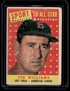 lot 8A image: Ted Williams 1958 Topps #485 Vintage Baseball Card