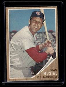 lot 10A image: Stan Musial 1962 Topps #50 Vintage Baseball Card
