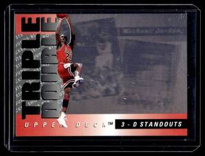 lot 21A image: Michael Jordan 3-D Standouts Triple Double Holo 1993 Upper Deck #TD2 Basketball Card
